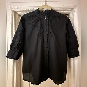 J. Crew Black Cotton Buttondown Eyelet Blouse, size L